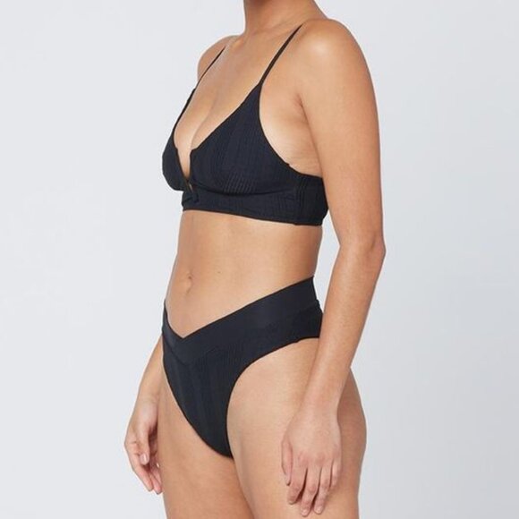 Pointelle Rib Siren Bikini Top - Black - Picture 5 of 8